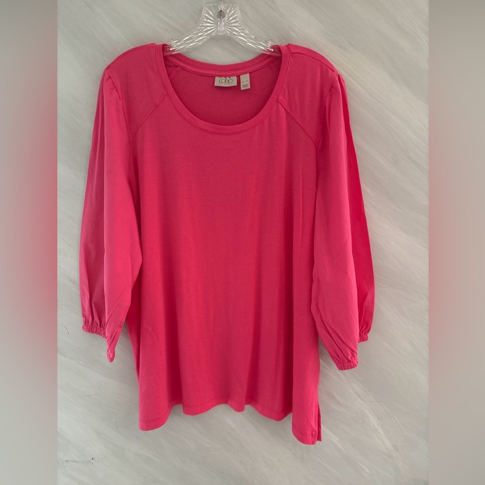 Logo By Lori Goldstein XL Fruit Punch Pink Cotton/Modal 3/4 Sleeve Blouse